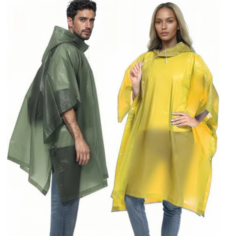 Camping Rain Poncho - Impermeabile riutilizzabile con cappuccio con coulisse